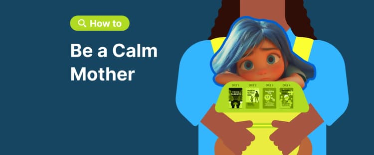 Dark skinned woman holds a child in a backback how to be a calm mother