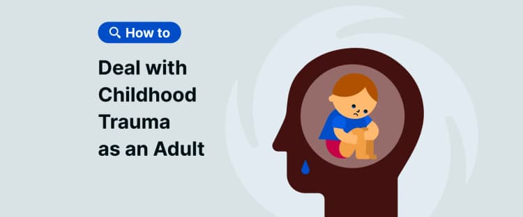 Silhouette of a head with a teardrop, containing a curled-up child inside how to deal with childhood trauma