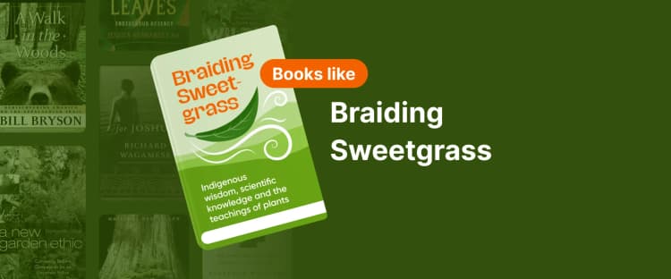 Book cover of Braiding Sweetgrass by Robin Wall Kimmerer with green plant elements 1x
