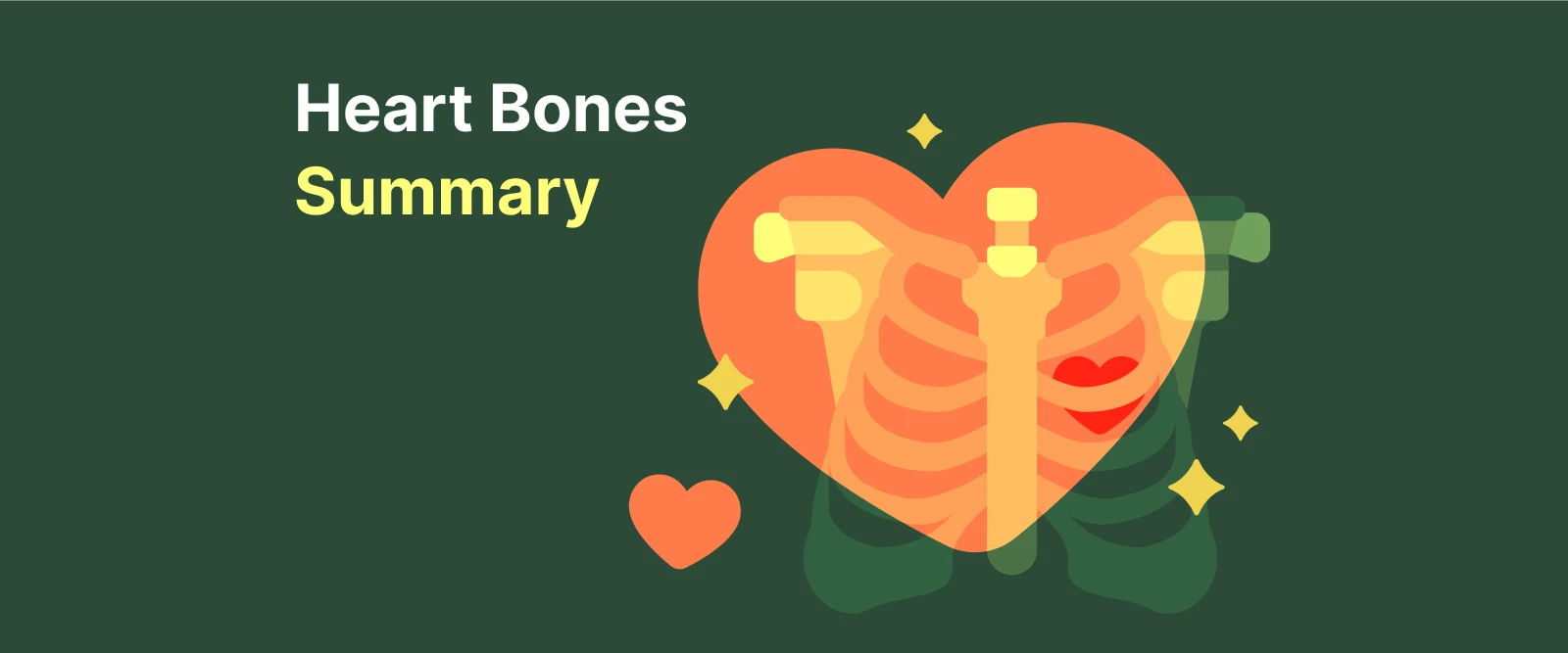 Anatomical ribcage inside a heart shape with sparkles around it Heart Bones Summary