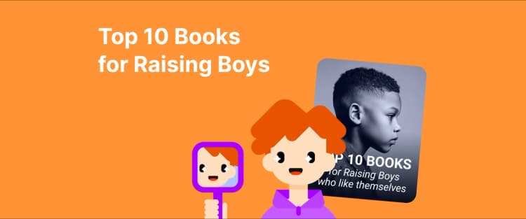 Child holding a mirror reflecting their own image, illustrating raising boys who like themselves