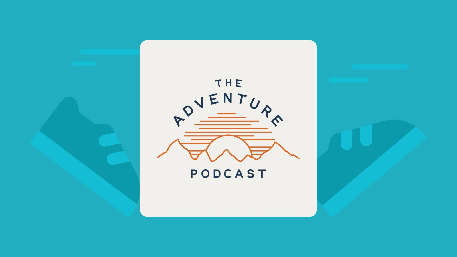 Cover art of “The Adventure Podcast” with minimalist mountain outline for best outdoor podcasts