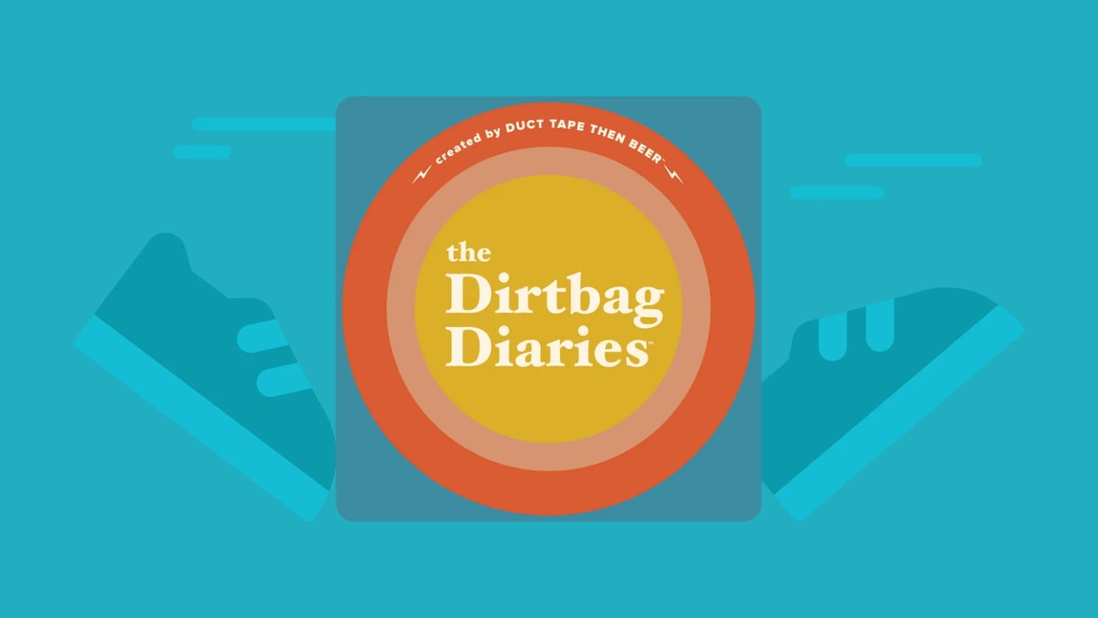 Circular orange and yellow design for “The Dirtbag Diaries” podcast, part of best outdoor podcasts