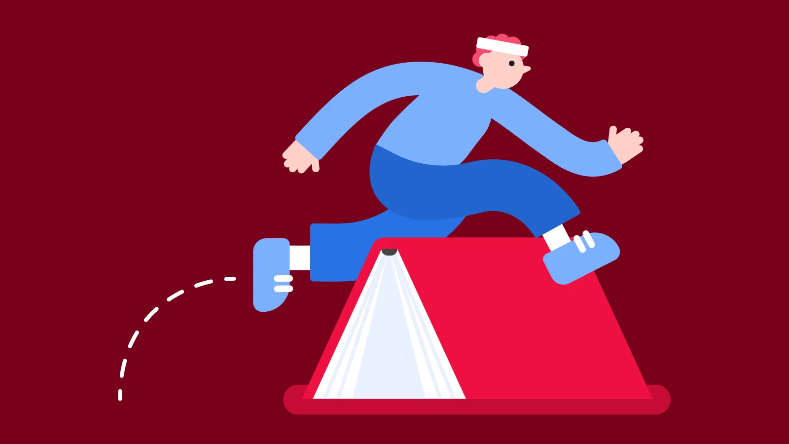 Writing routine A person in athletic gear jumping over an open book