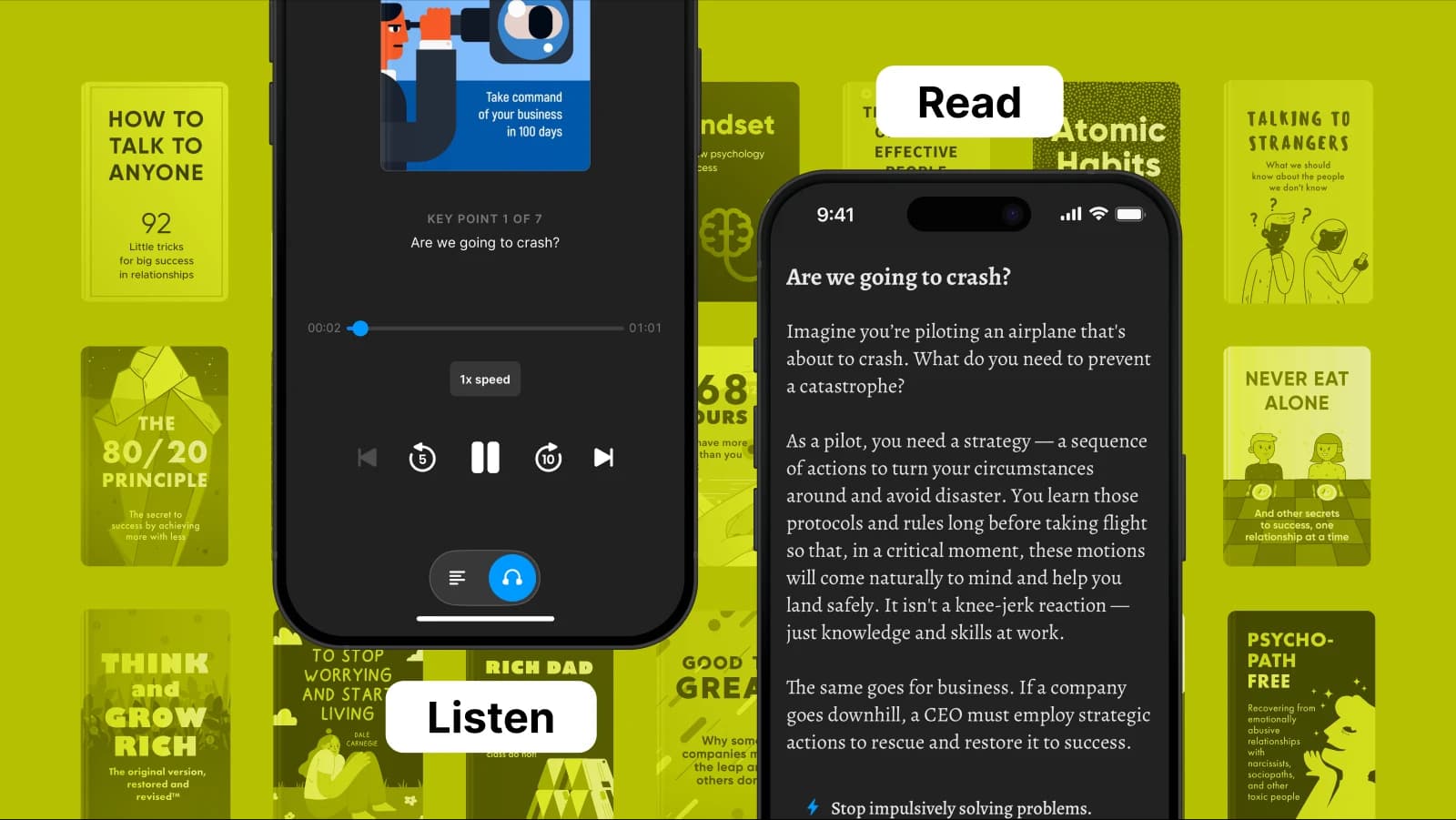 Ten reasons screen time is bad for you - Smartphone screens showing Headway app with self-help book covers in the background
