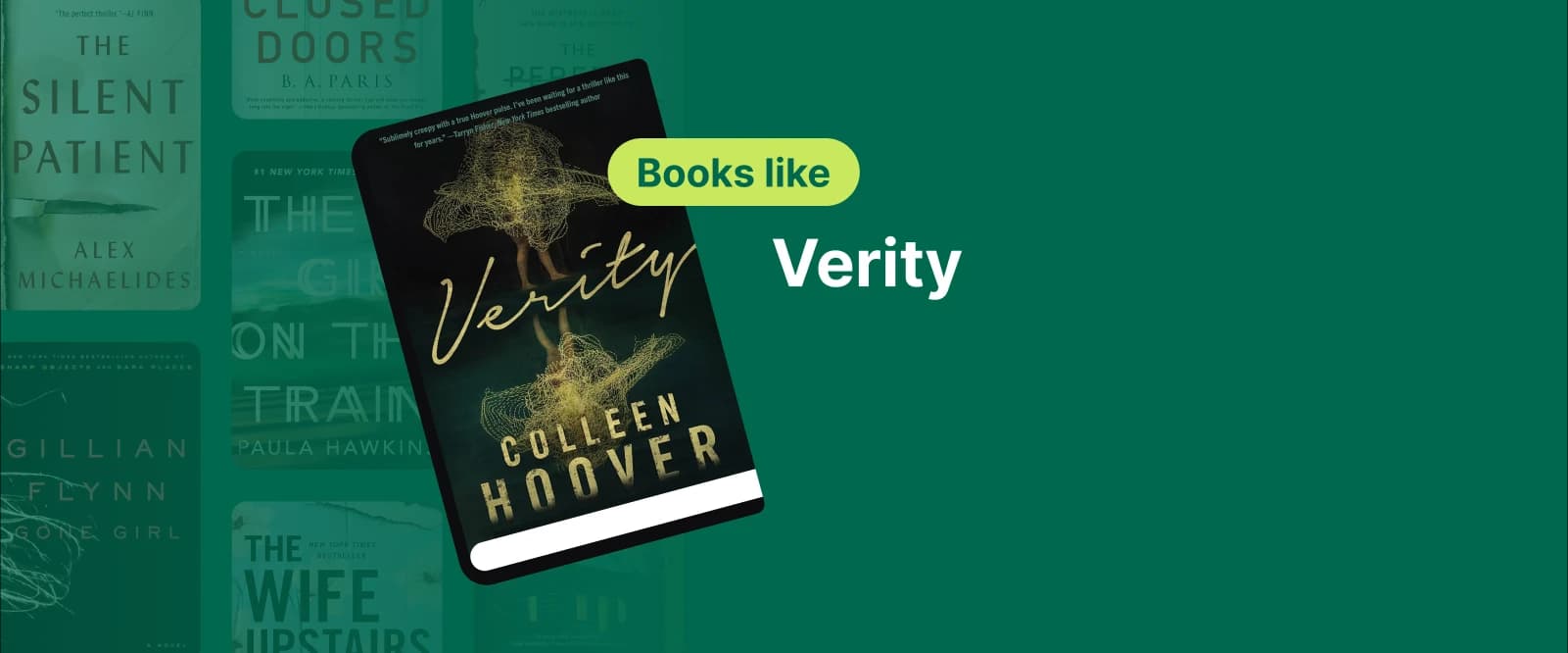 Book cover of Verity by Colleen Hoover, featuring a dark, mysterious design with a glowing title