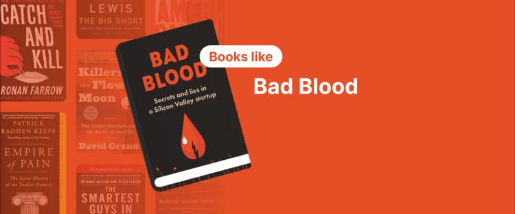 Book cover of Bad Blood by John Carreyrou with a red background and a black book title