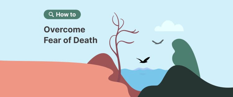 how to overcome fear of death: minimalist landscape with birds flying over water symbolizing peace