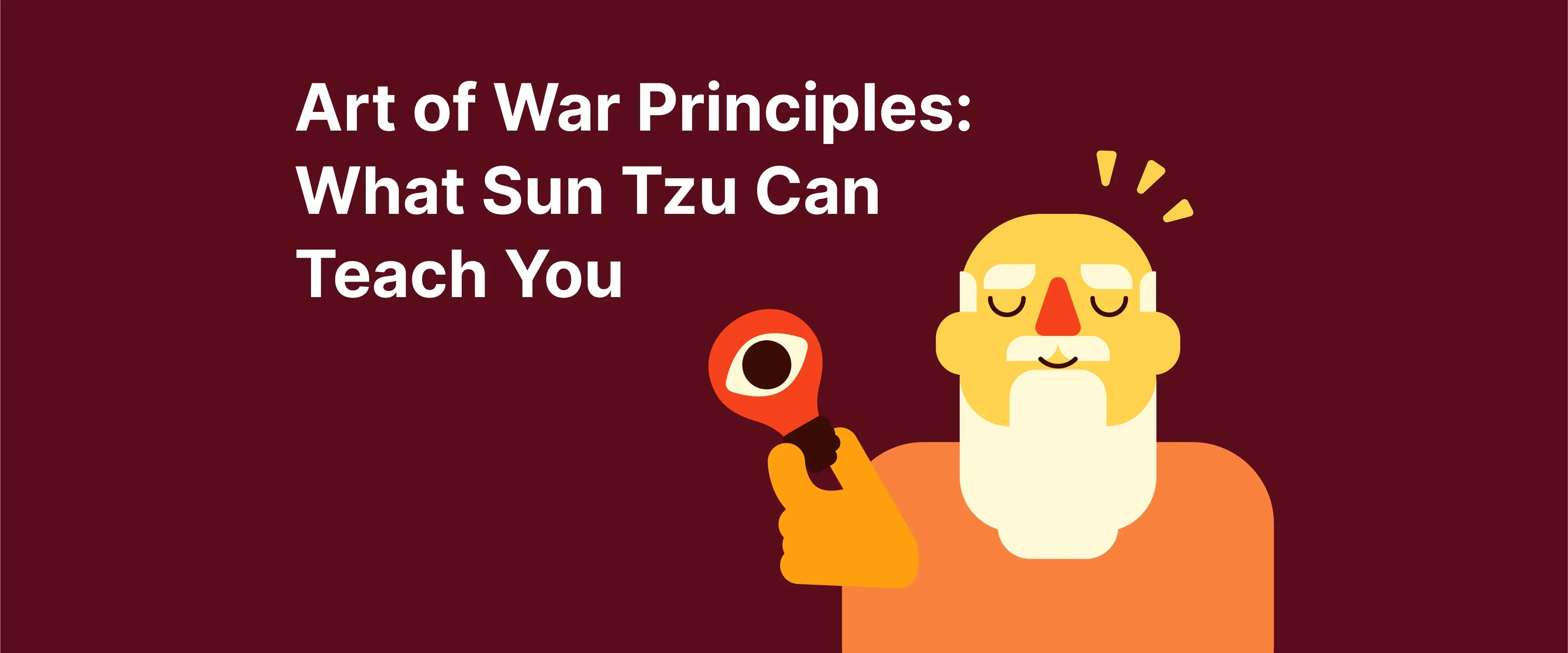 Art of War Principles: An old man with relieved face expression holds a light bulb in hand