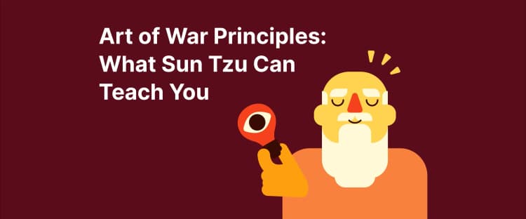 Art of War Principles: An old man with relieved face expression holds a light bulb in hand