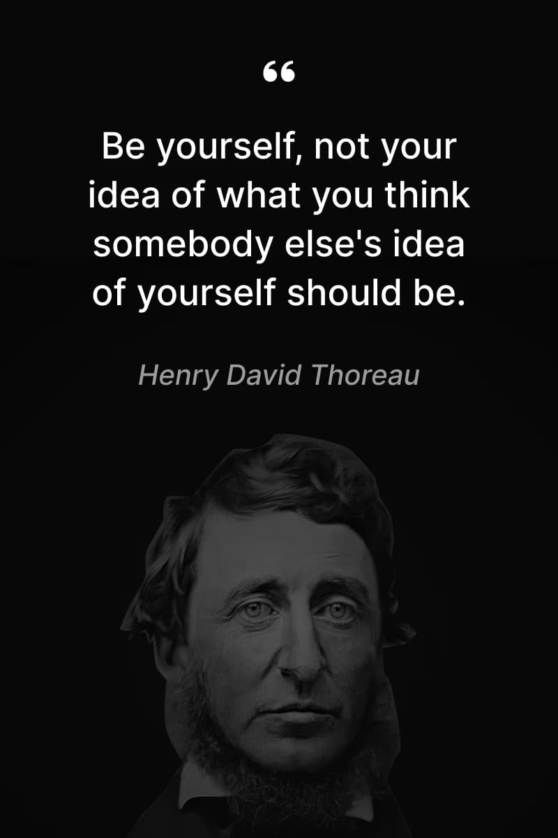 inspirational quotes Portrait of Henry David Thoreau with quote encouraging authenticity and self-awareness