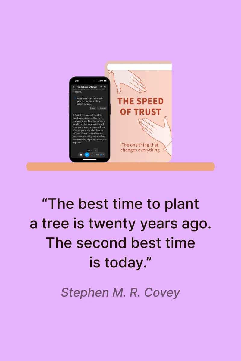 Cover of The speed trust book and Stephen M R Covey quote - trust the process quotes